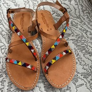Anthropologie leather strap sandals with beaded colors